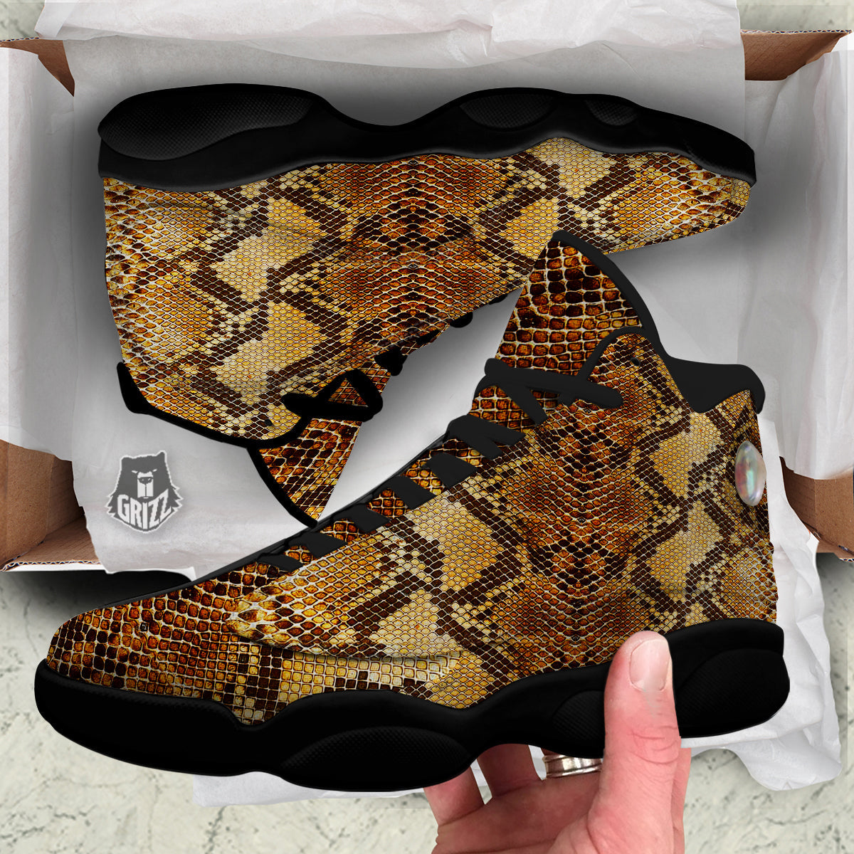 Snakeskin Leathers Print Black Basketball Shoes-grizzshop