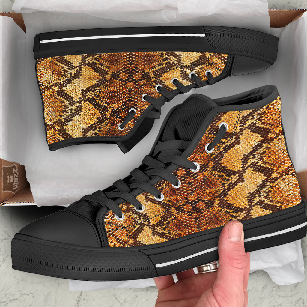 Snakeskin Leathers Print Black High Top Shoes-grizzshop