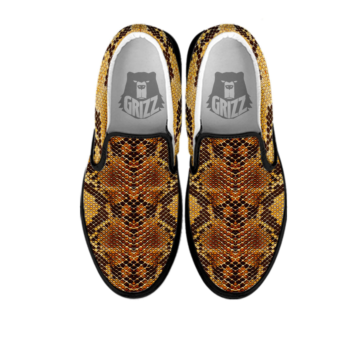 Snakeskin Leathers Print Black Slip On Shoes-grizzshop