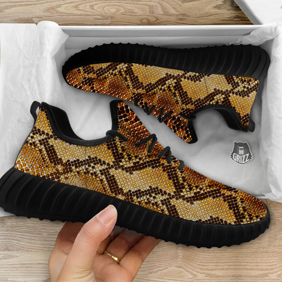 Snakeskin Leathers Print Black Walking Shoes-grizzshop