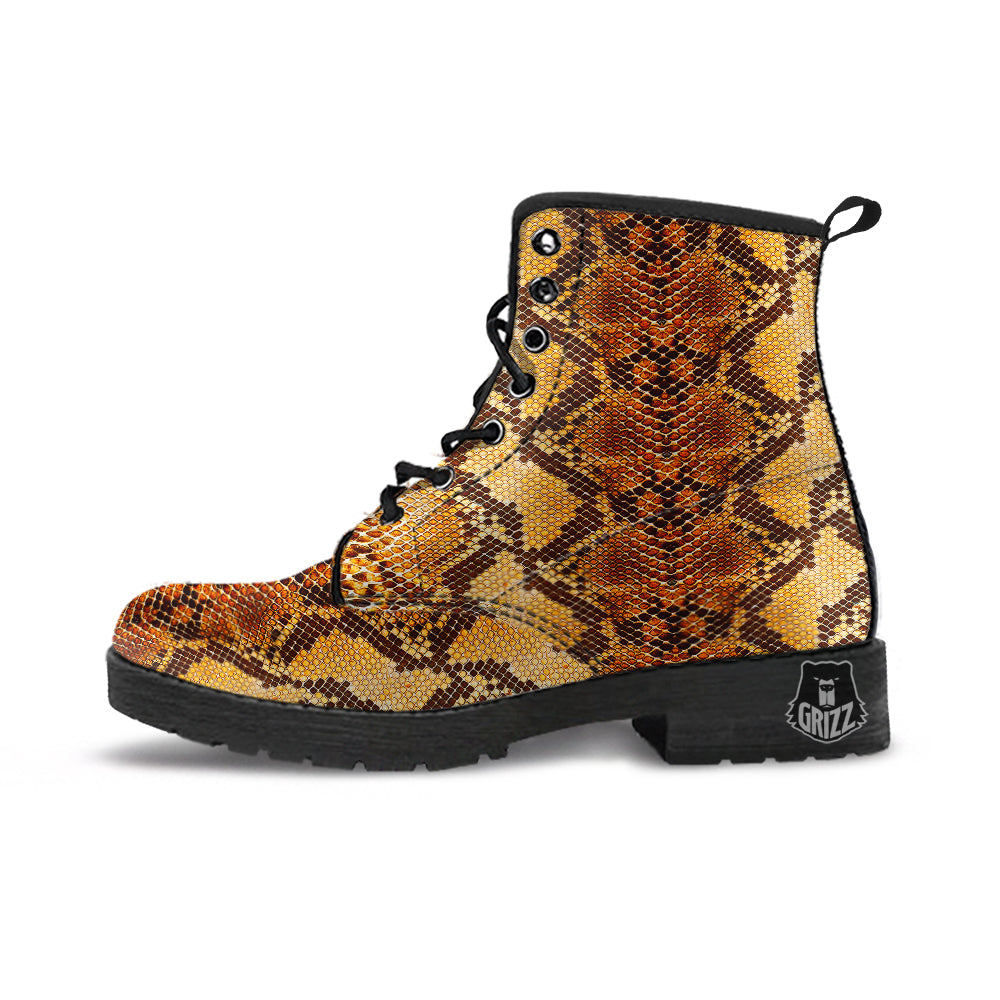 Snakeskin Leathers Print Leather Boots-grizzshop