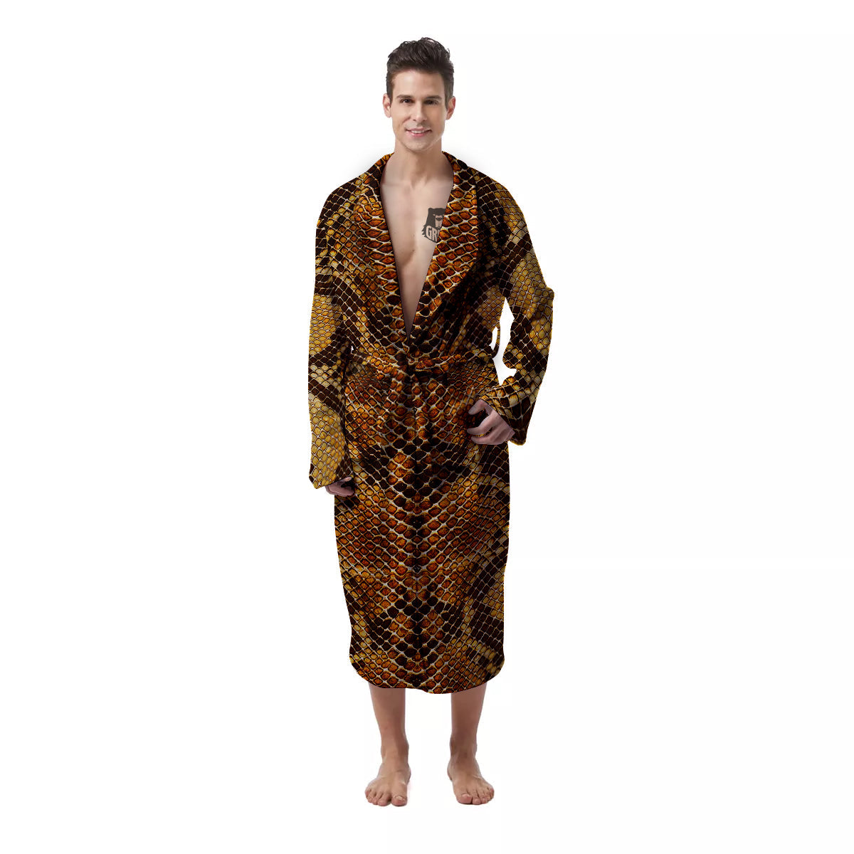 Snakeskin Leathers Print Men's Robe-grizzshop