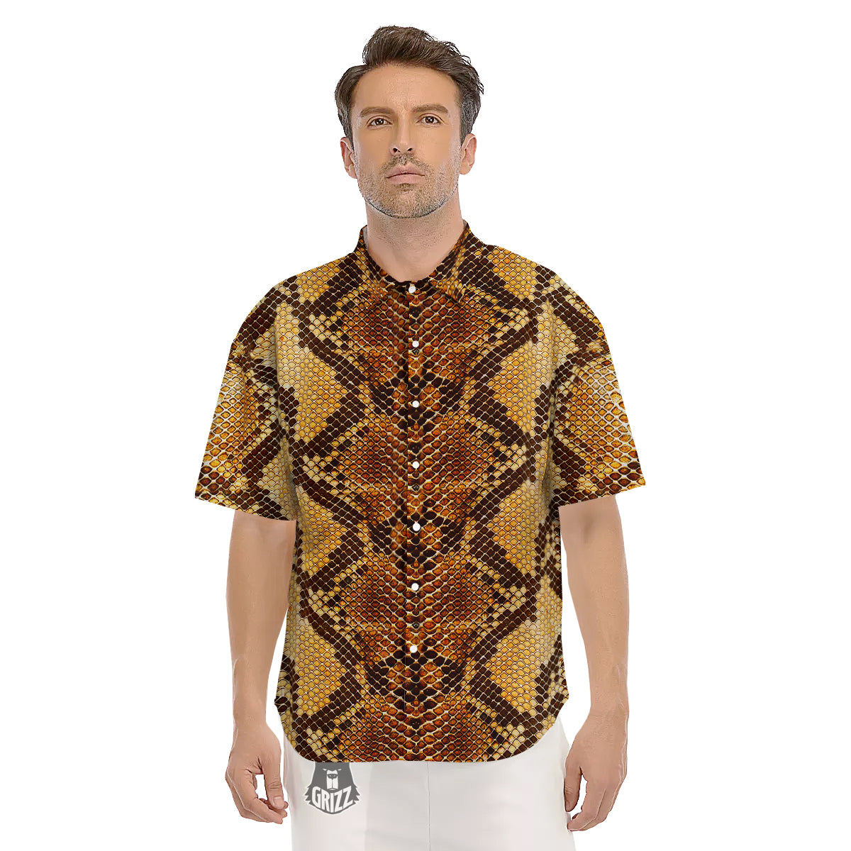 Snakeskin Leathers Print Men's Short Sleeve Shirts-grizzshop