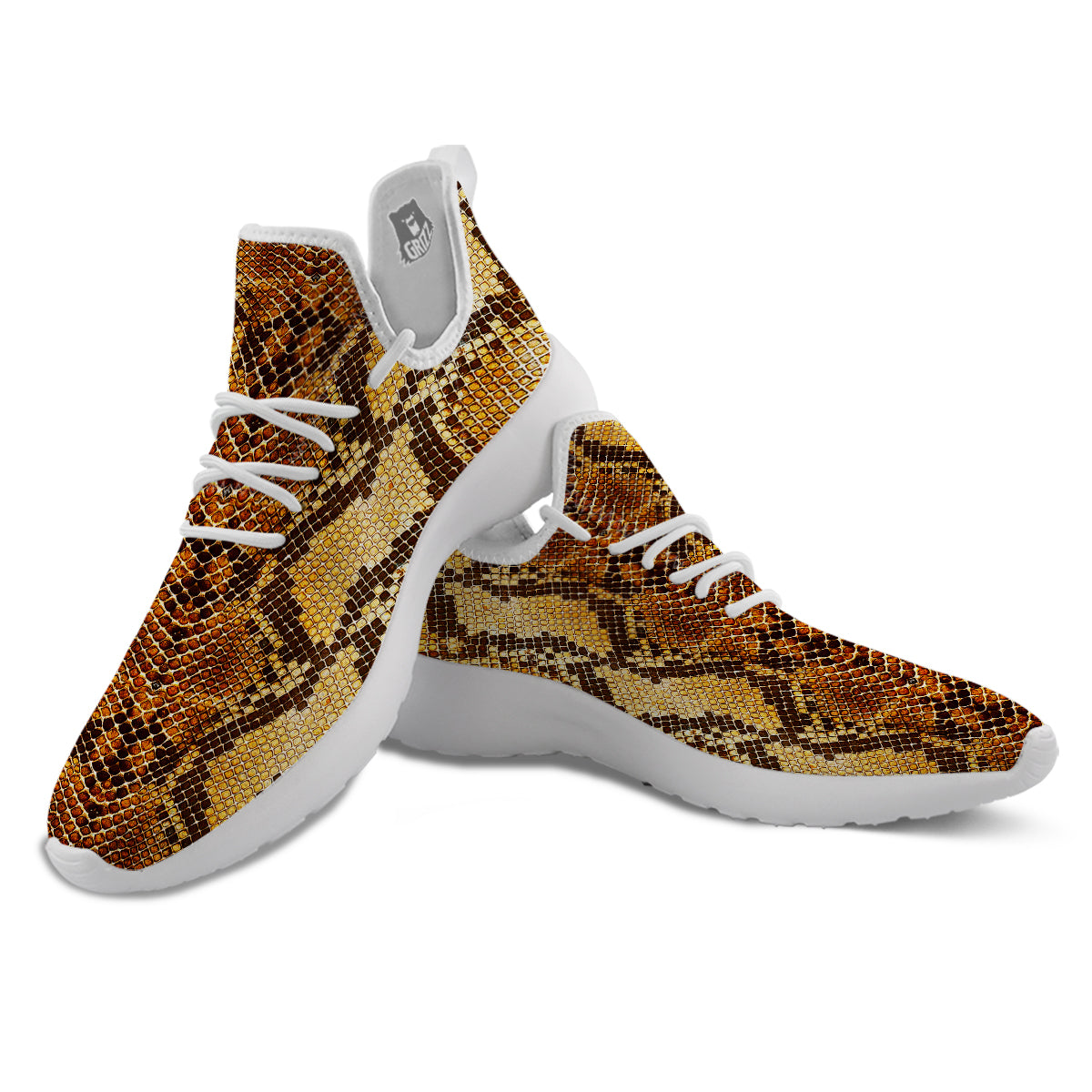Snakeskin Leathers Print White Athletic Shoes-grizzshop