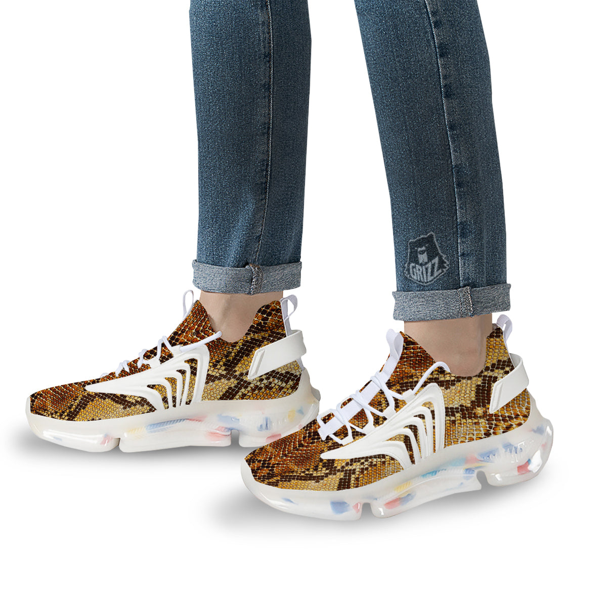 Snakeskin Leathers Print White Gym Shoes-grizzshop