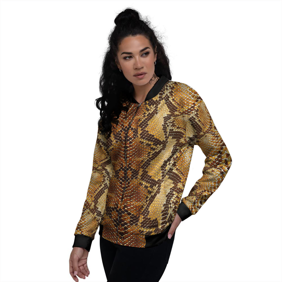 Snakeskin Leathers Print Women's Bomber Jacket-grizzshop