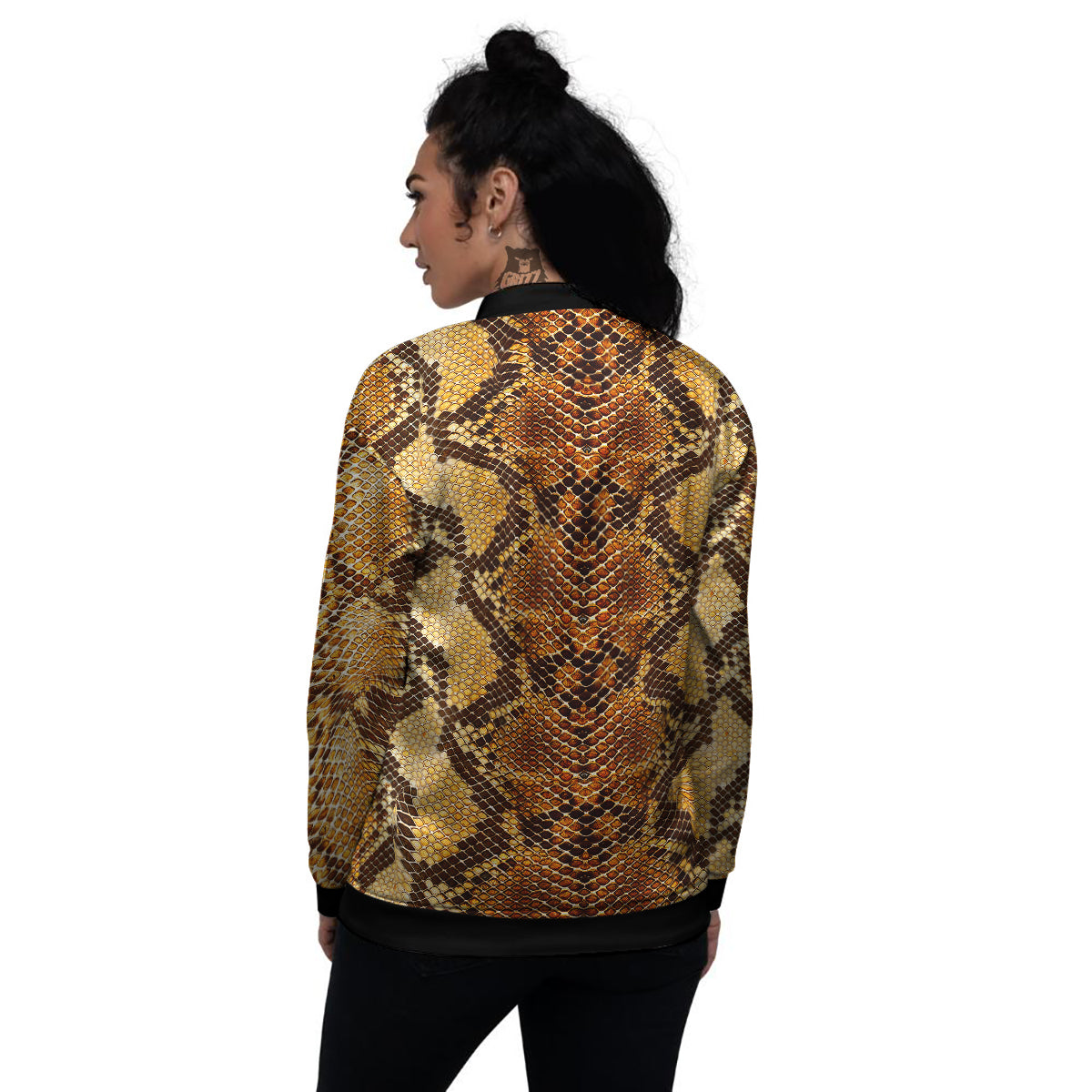 Snakeskin Leathers Print Women's Bomber Jacket-grizzshop