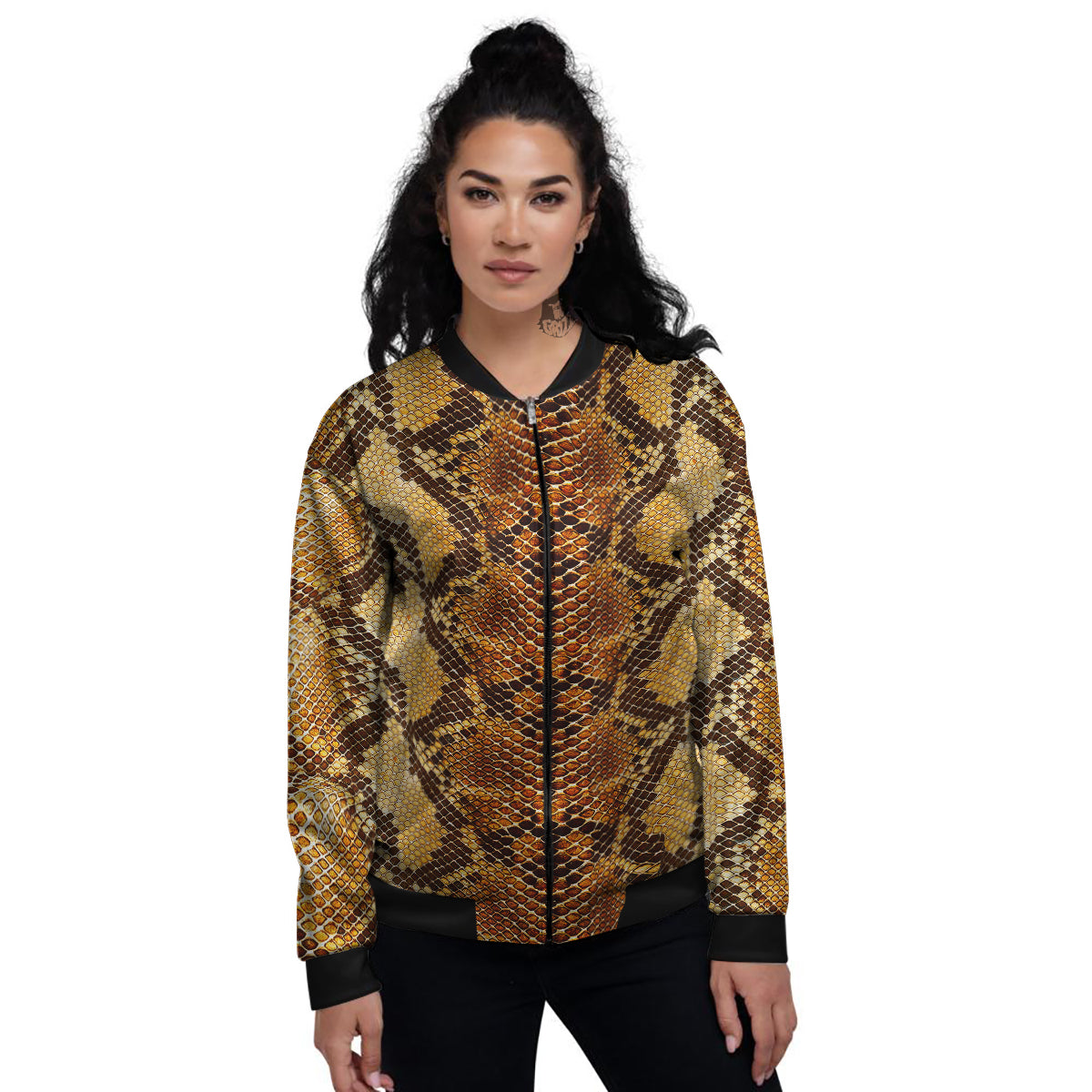 Snakeskin Leathers Print Women's Bomber Jacket-grizzshop