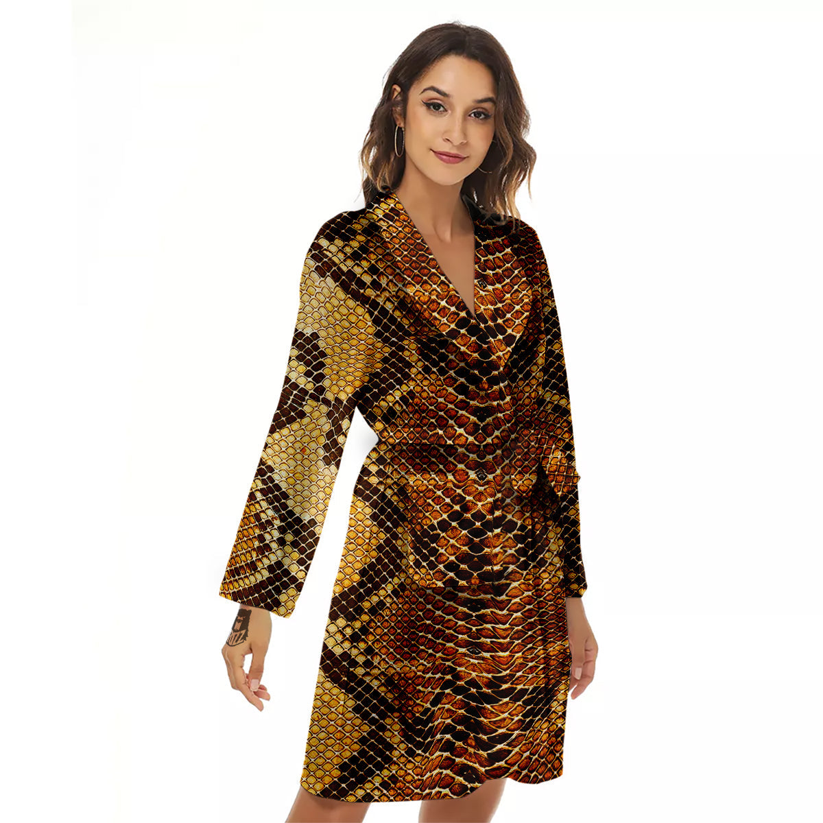Snakeskin Leathers Print Women's Robe-grizzshop