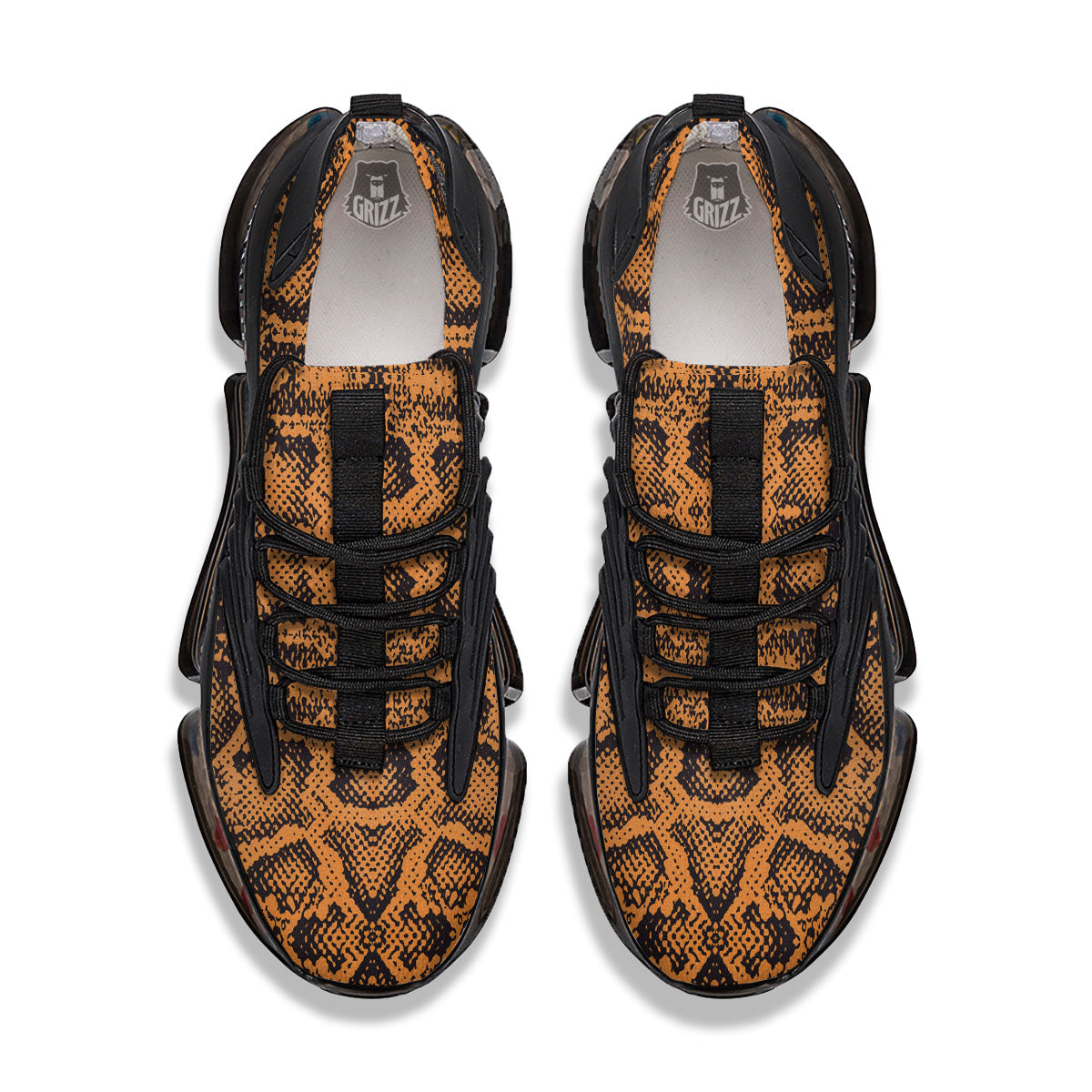 Snakeskin Orange Print Pattern Black Gym Shoes-grizzshop
