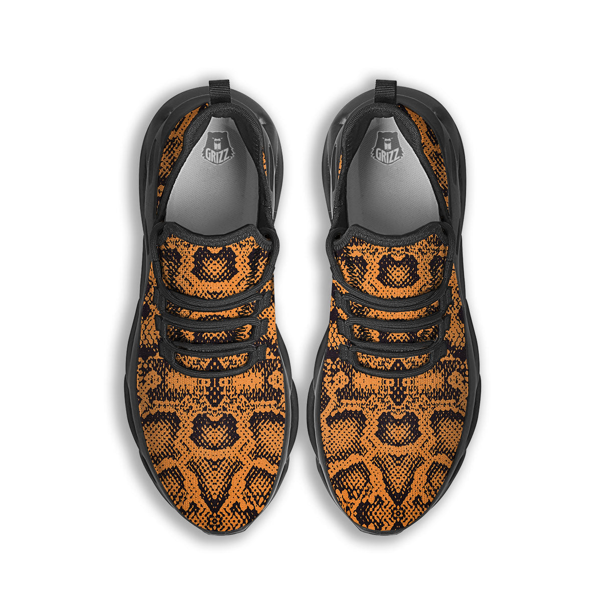 Snakeskin Orange Print Pattern Black Running Shoes-grizzshop