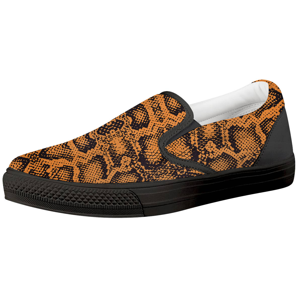 Snakeskin Orange Print Pattern Black Slip On Shoes-grizzshop