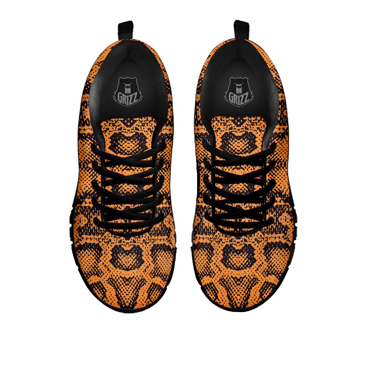 Snakeskin Orange Print Pattern Black Sneaker-grizzshop