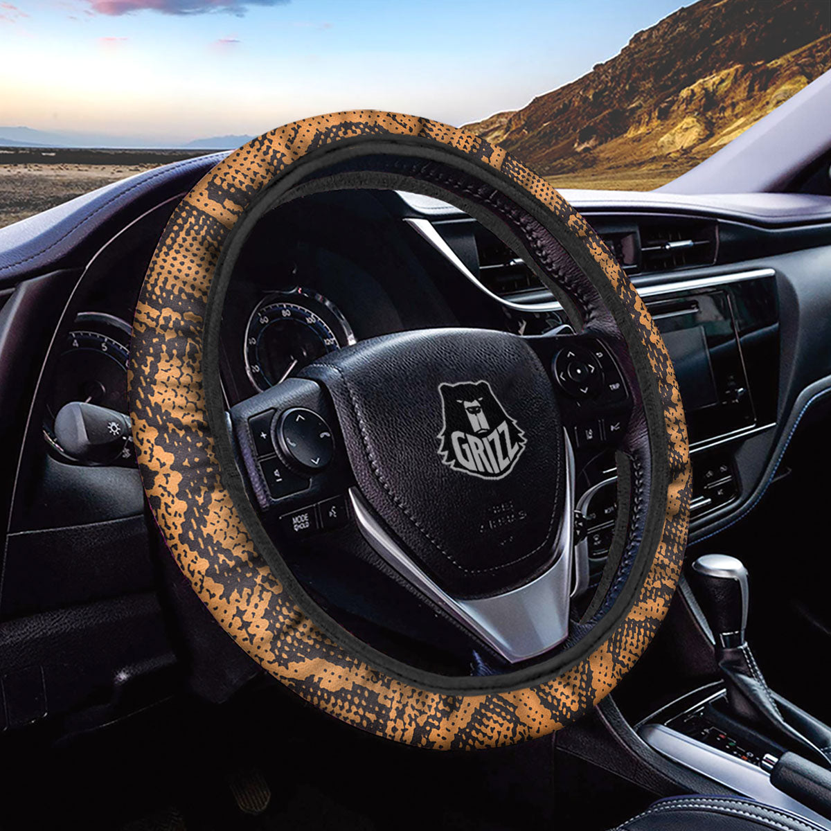Snakeskin Orange Print Pattern Car Steering Wheel Cover-grizzshop