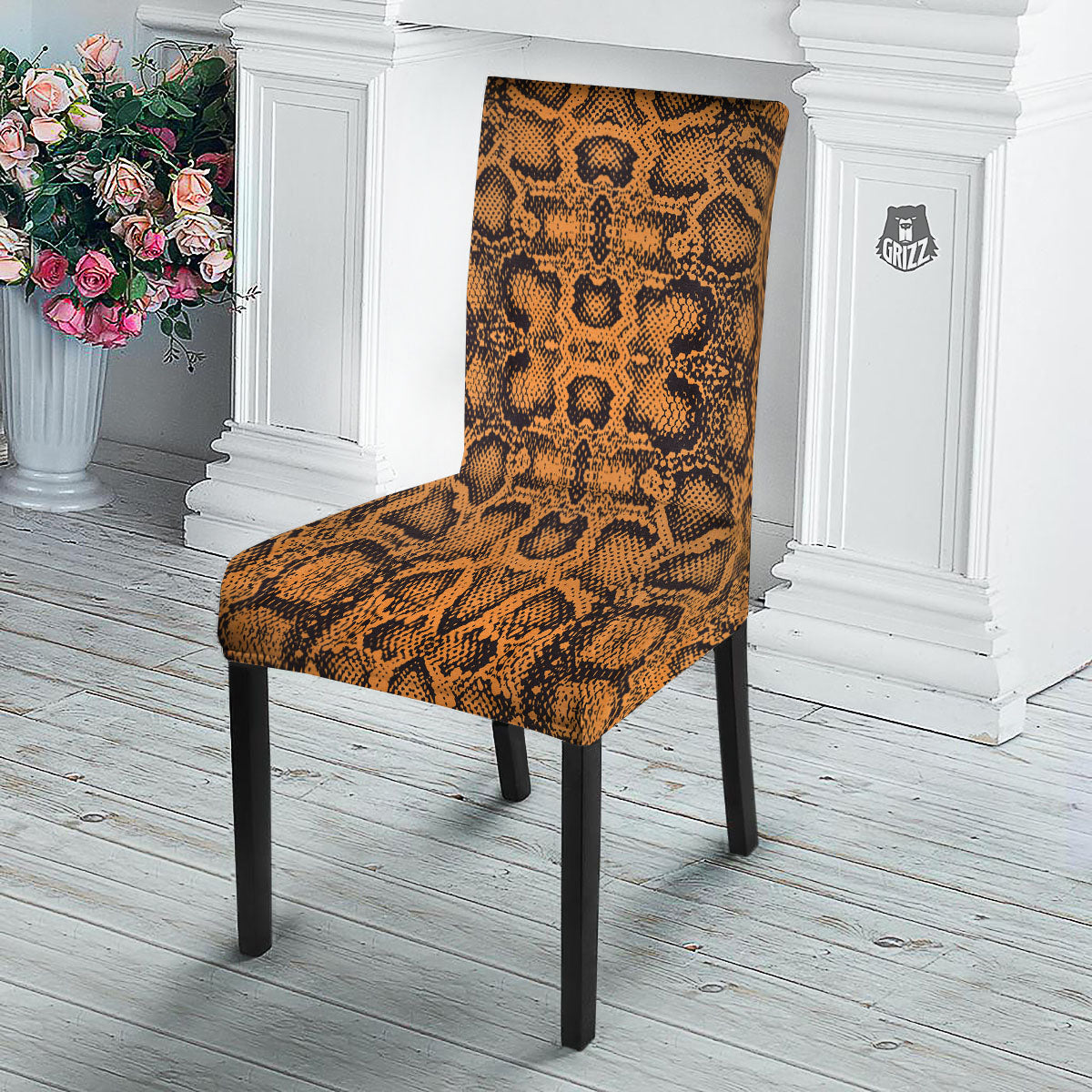 Snakeskin Orange Print Pattern Dining Chair Slipcover-grizzshop