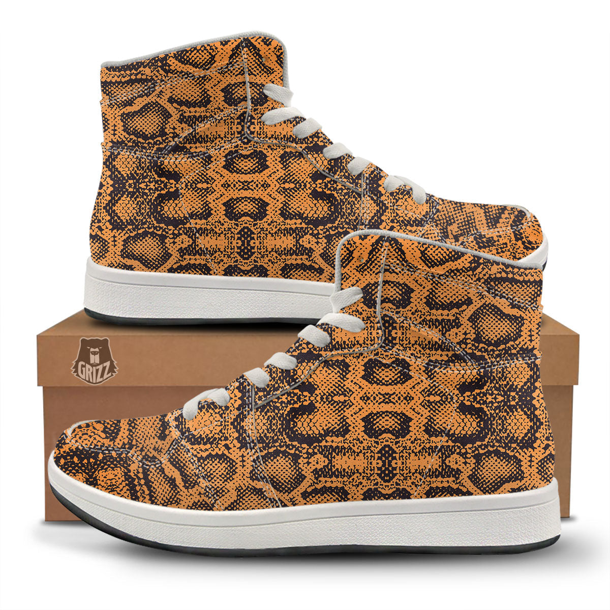 Snakeskin Orange Print Pattern High Top Sneakers-grizzshop