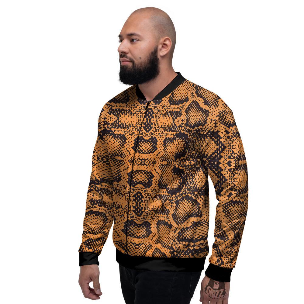 Snakeskin Orange Print Pattern Men's Bomber Jacket-grizzshop