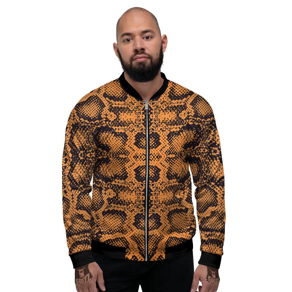 Snakeskin Orange Print Pattern Men's Bomber Jacket-grizzshop