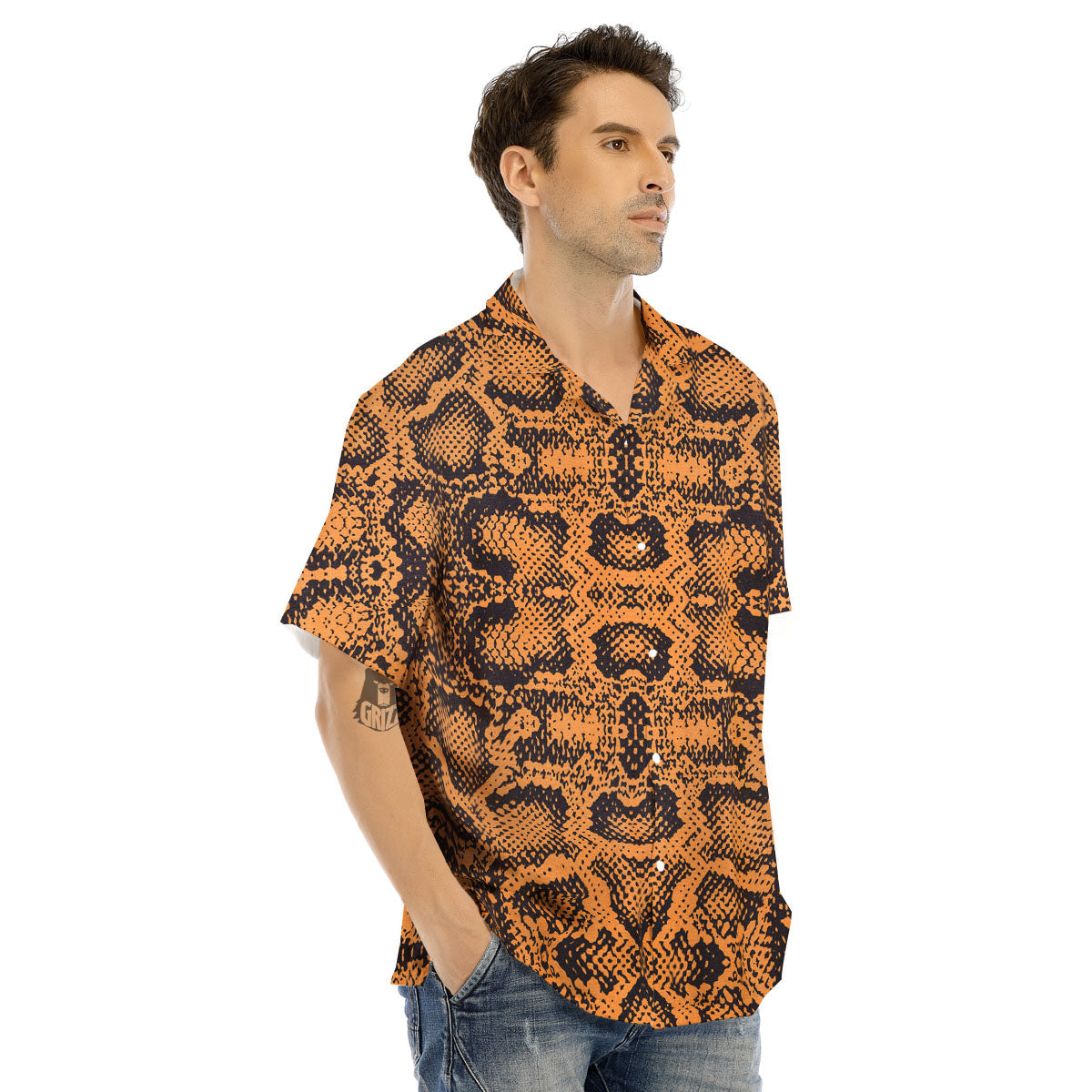 Snakeskin Orange Print Pattern Men's Hawaiian Shirt-grizzshop