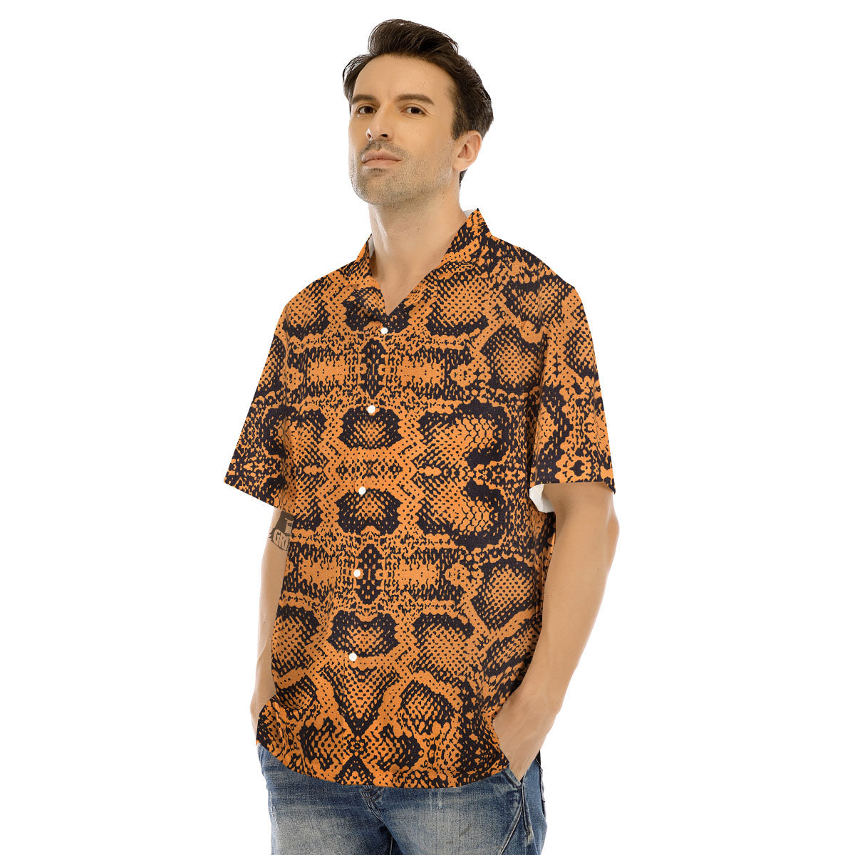 Snakeskin Orange Print Pattern Men's Hawaiian Shirt-grizzshop