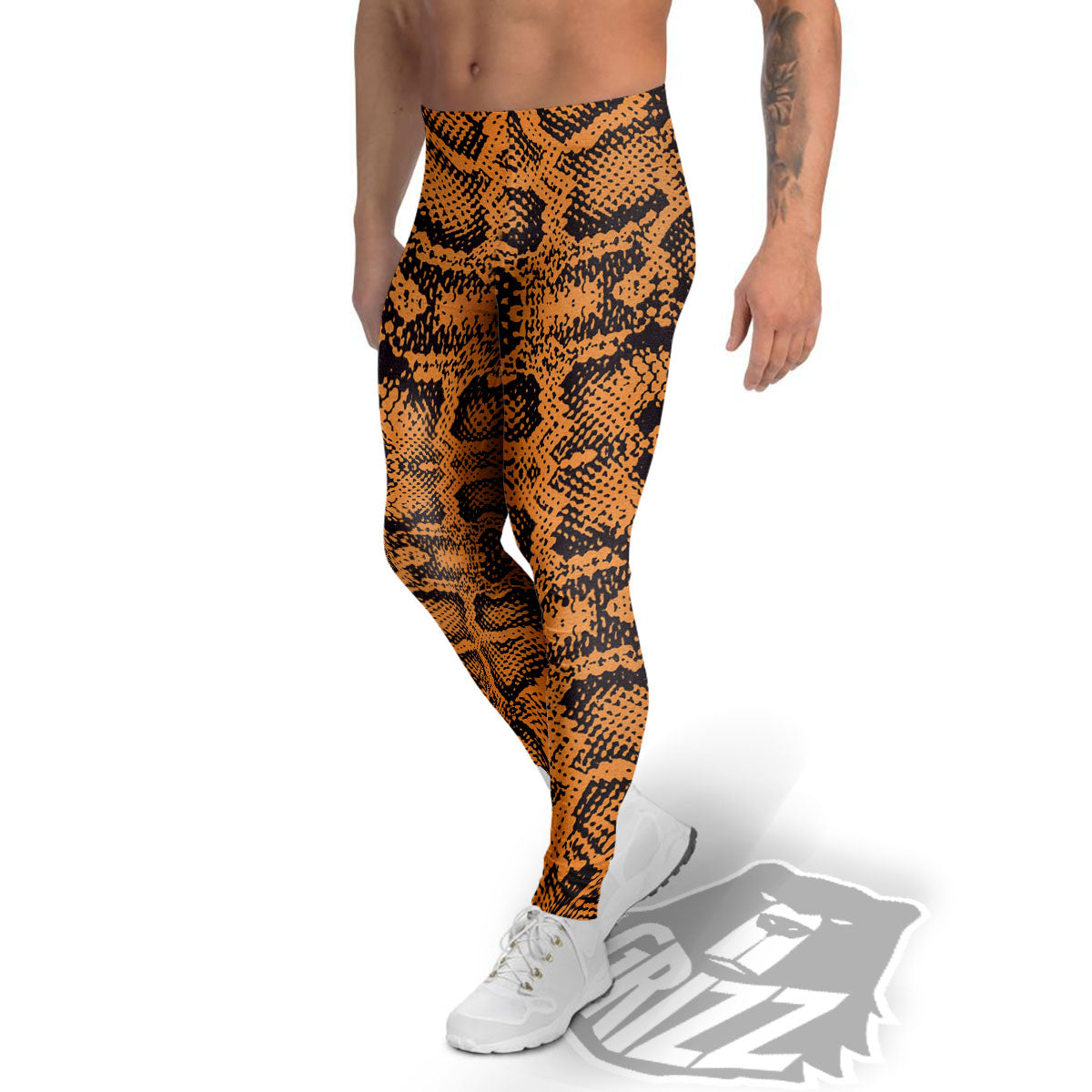 Snakeskin Orange Print Pattern Men's Leggings-grizzshop