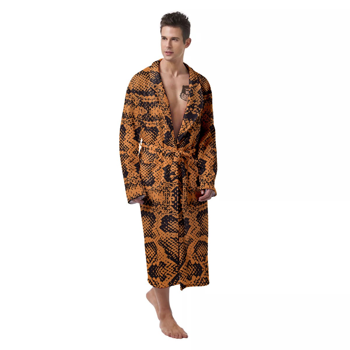 Snakeskin Orange Print Pattern Men's Robe-grizzshop