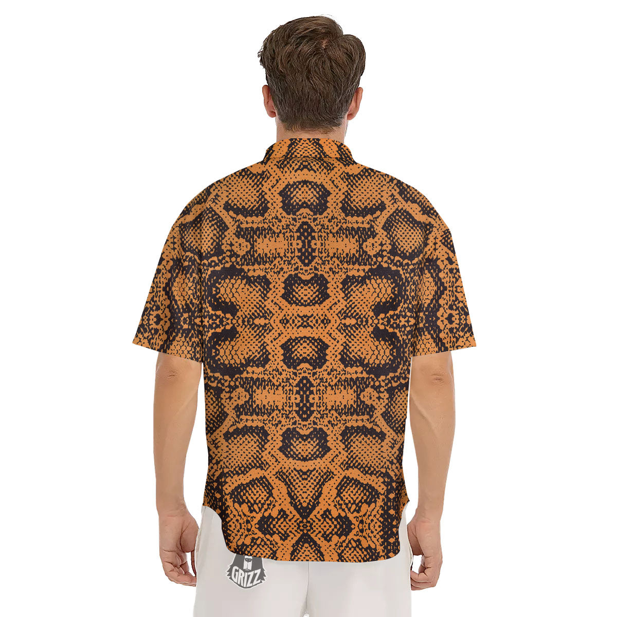 Snakeskin Orange Print Pattern Men's Short Sleeve Shirts-grizzshop
