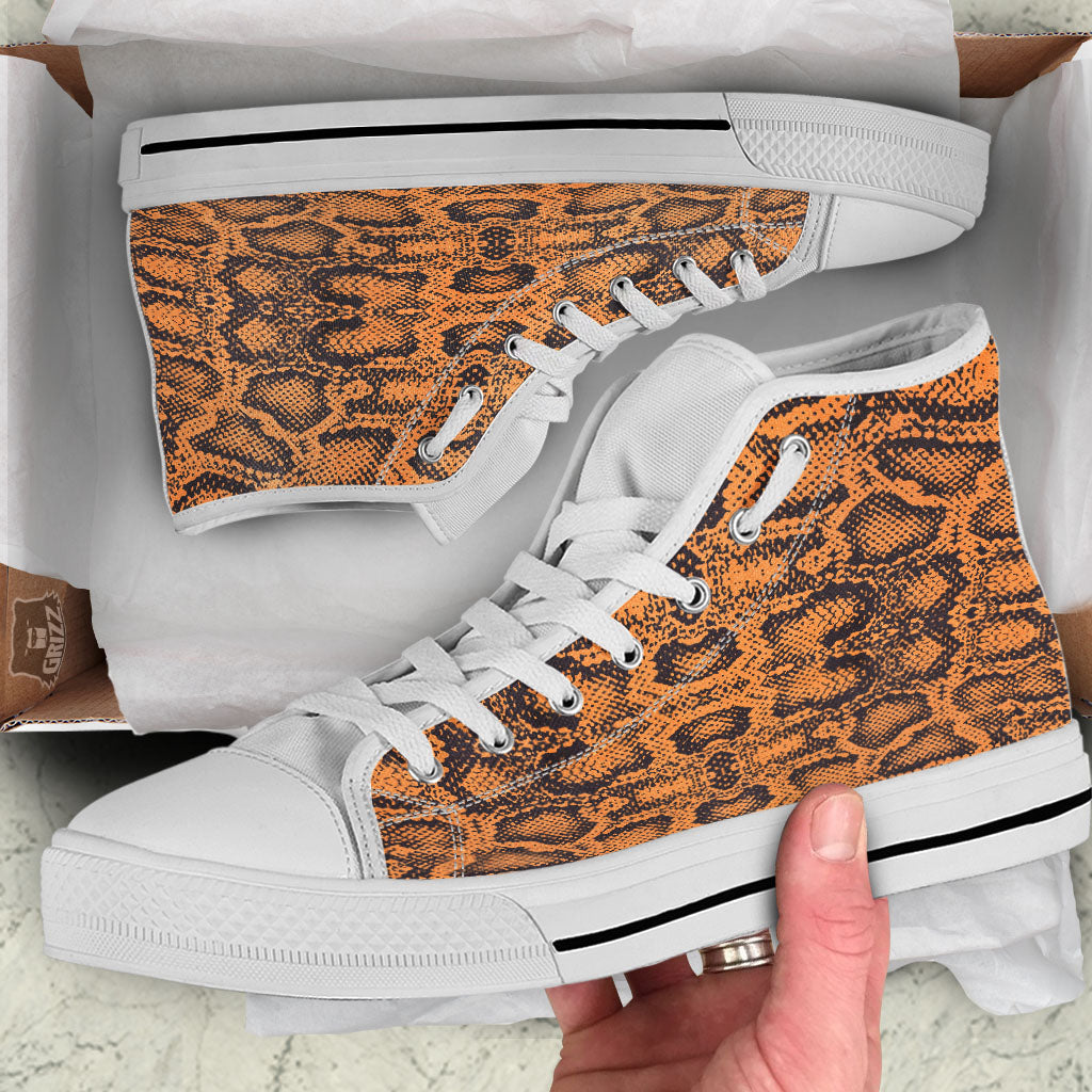 Snakeskin Orange Print Pattern White High Top Shoes-grizzshop