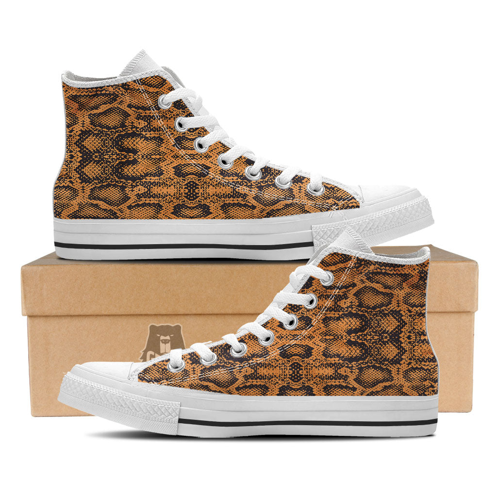 Snakeskin Orange Print Pattern White High Top Shoes-grizzshop