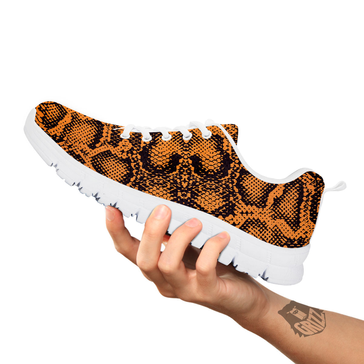 Snakeskin Orange Print Pattern White Sneaker-grizzshop