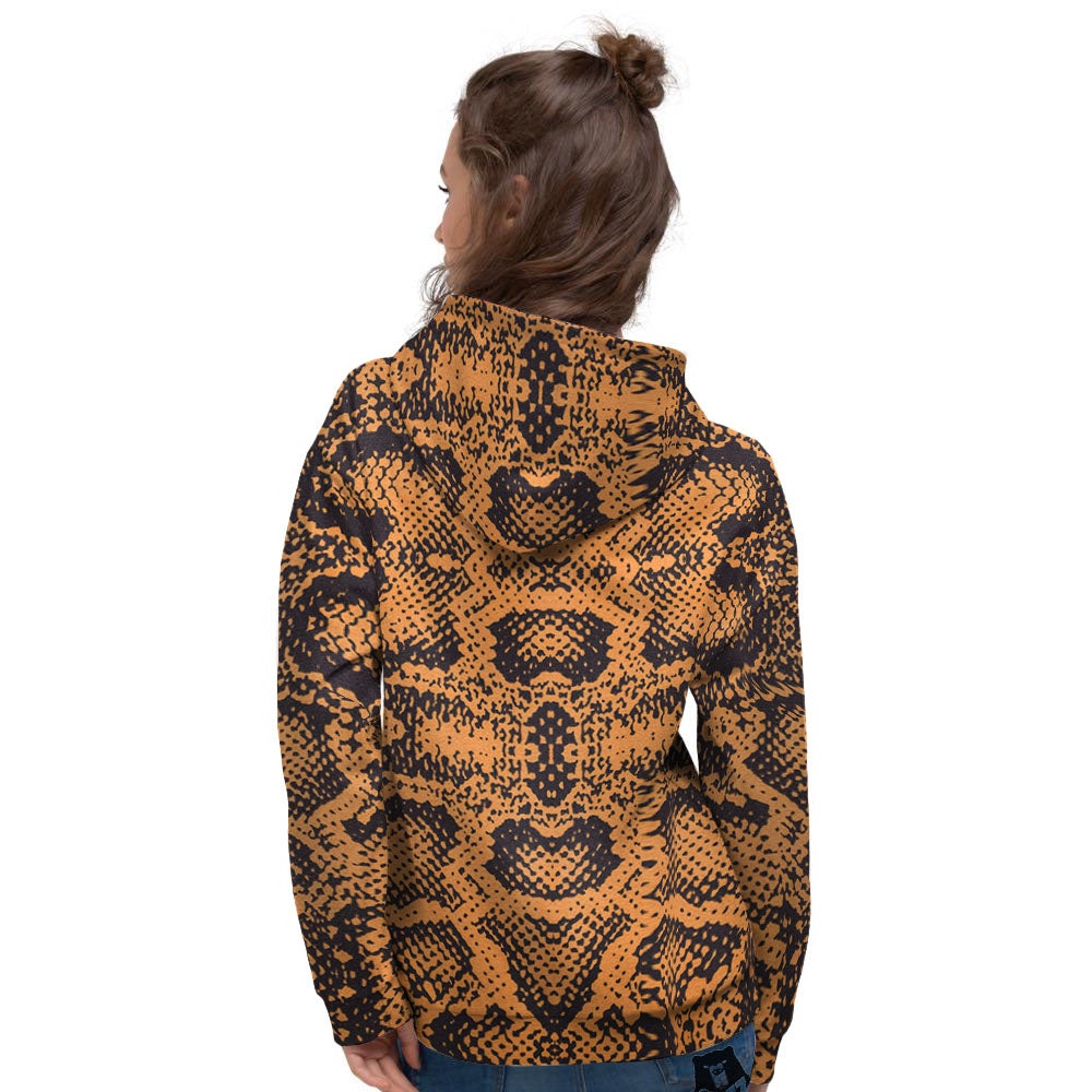 Snakeskin Orange Print Pattern Women's Hoodie-grizzshop
