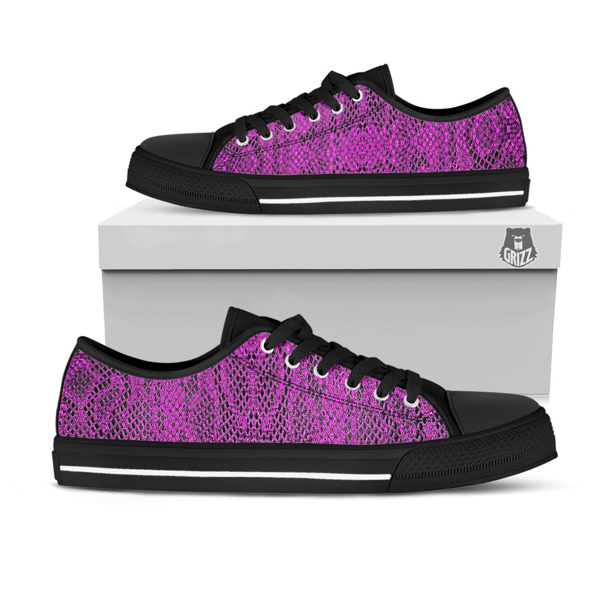 Snakeskin Purple Print Pattern Black Low Top Shoes-grizzshop