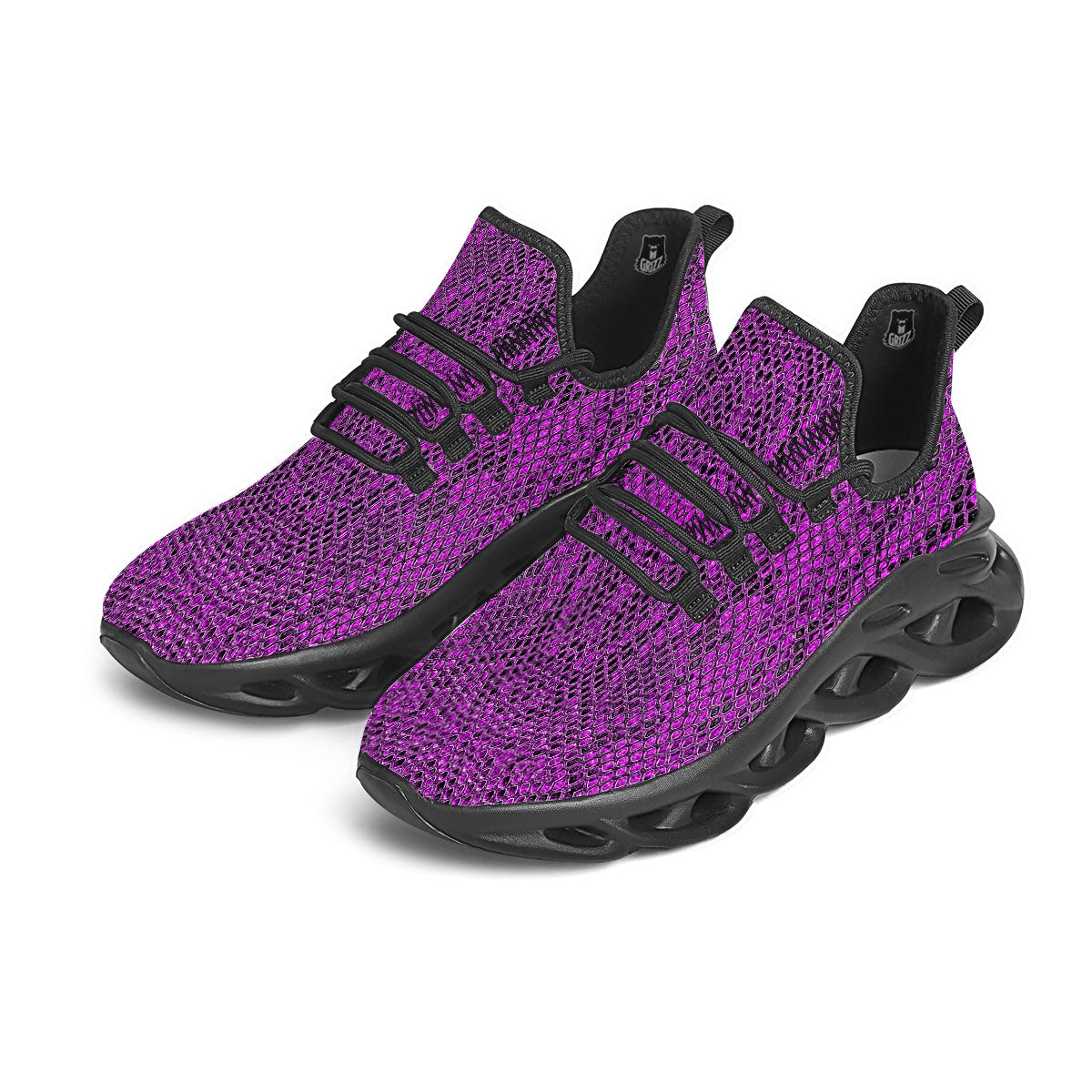 Snakeskin Purple Print Pattern Black Running Shoes-grizzshop