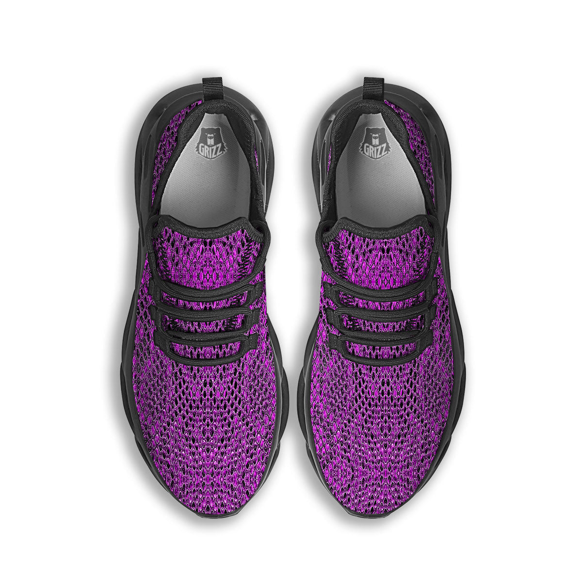 Snakeskin Purple Print Pattern Black Running Shoes-grizzshop