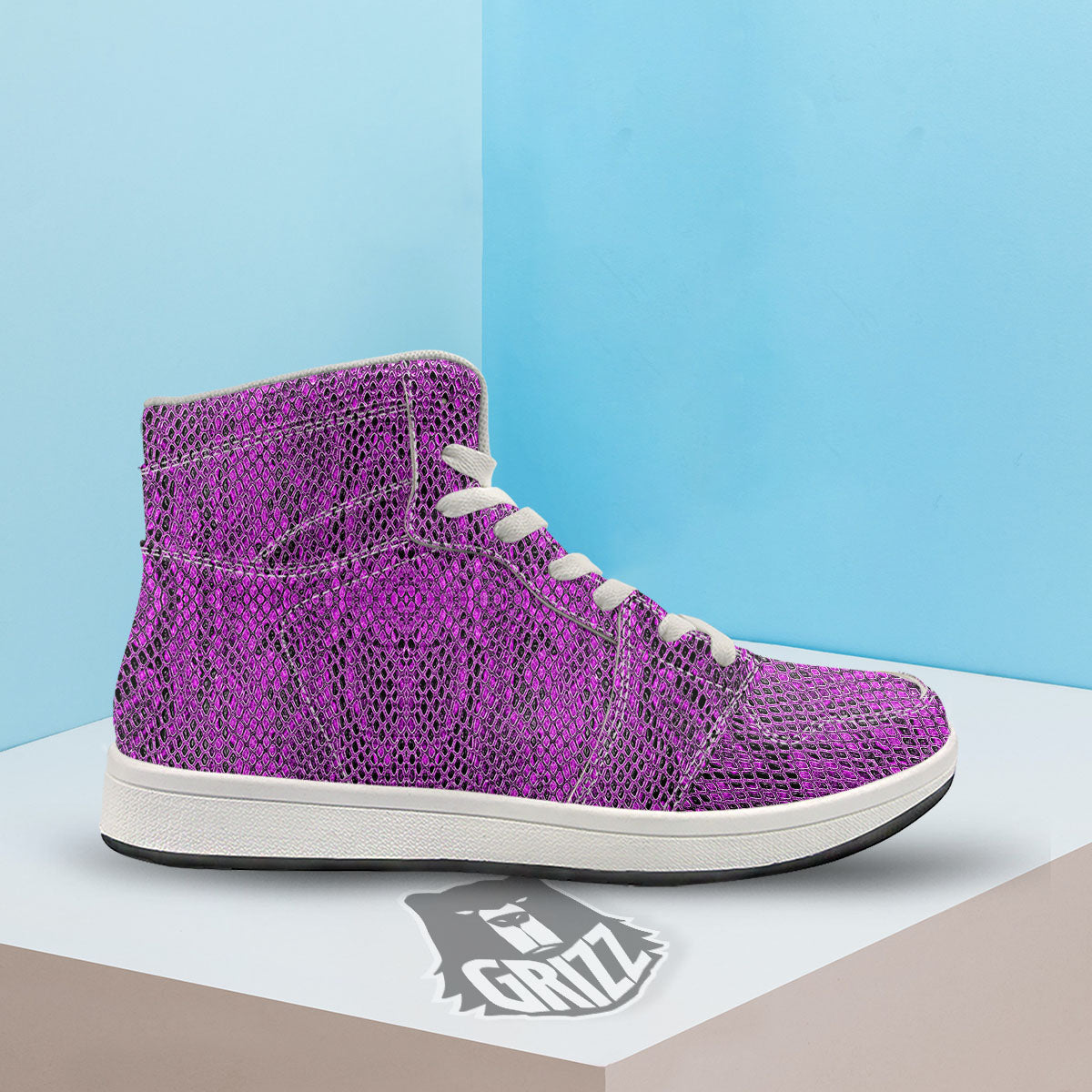 Snakeskin Purple Print Pattern High Top Sneakers-grizzshop