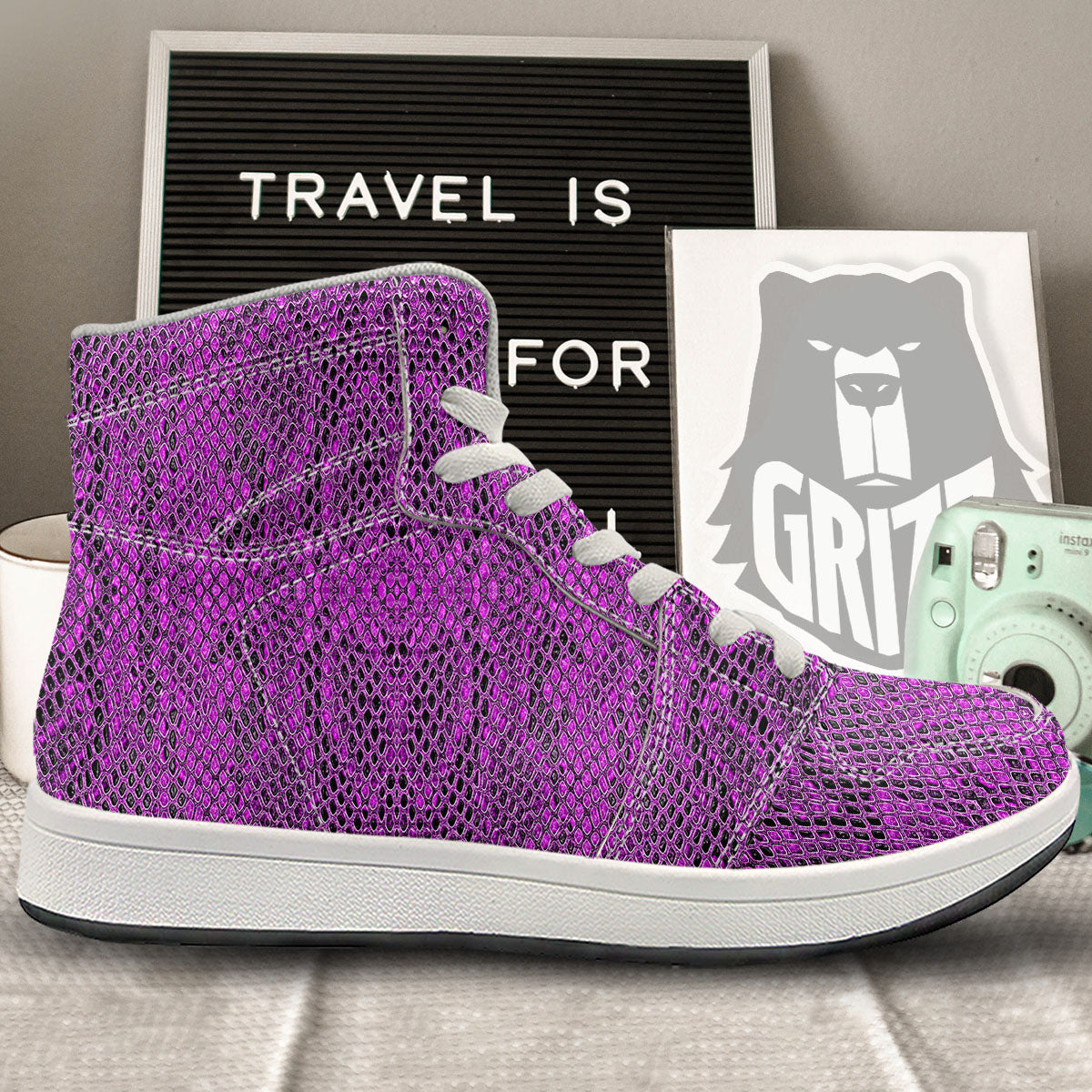 Snakeskin Purple Print Pattern High Top Sneakers-grizzshop