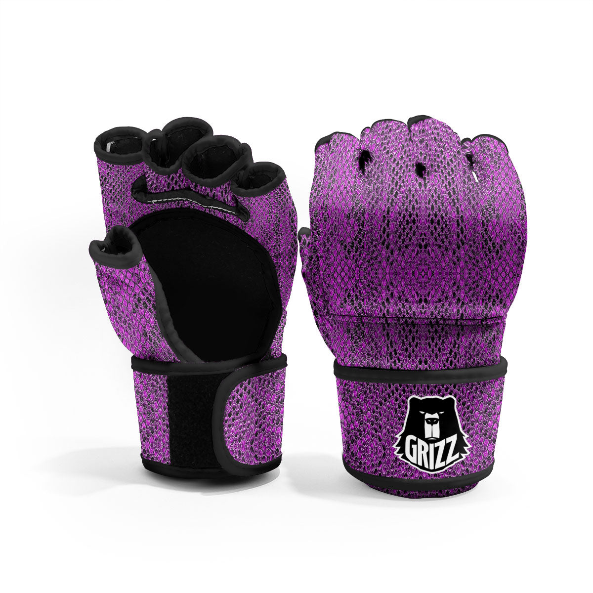 Snakeskin Purple Print Pattern MMA Gloves-grizzshop