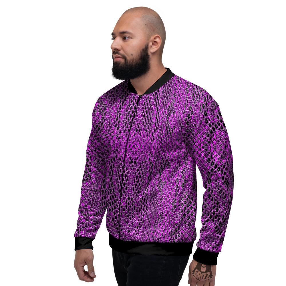Snakeskin Purple Print Pattern Men's Bomber Jacket-grizzshop