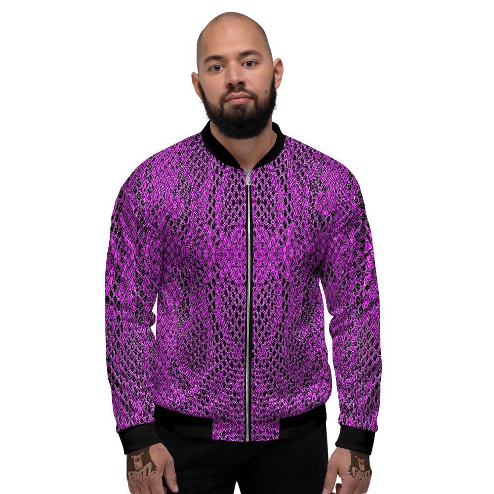 Snakeskin Purple Print Pattern Men's Bomber Jacket-grizzshop