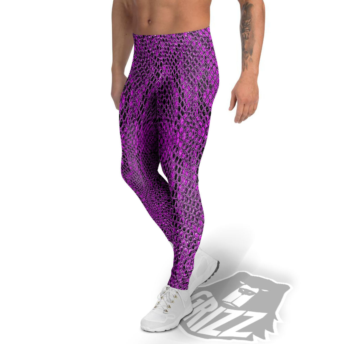 Snakeskin Purple Print Pattern Men's Leggings-grizzshop