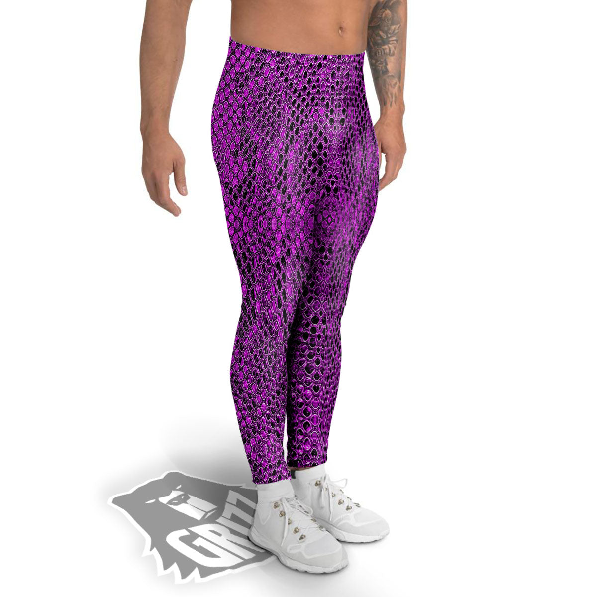 Snakeskin Purple Print Pattern Men's Leggings-grizzshop