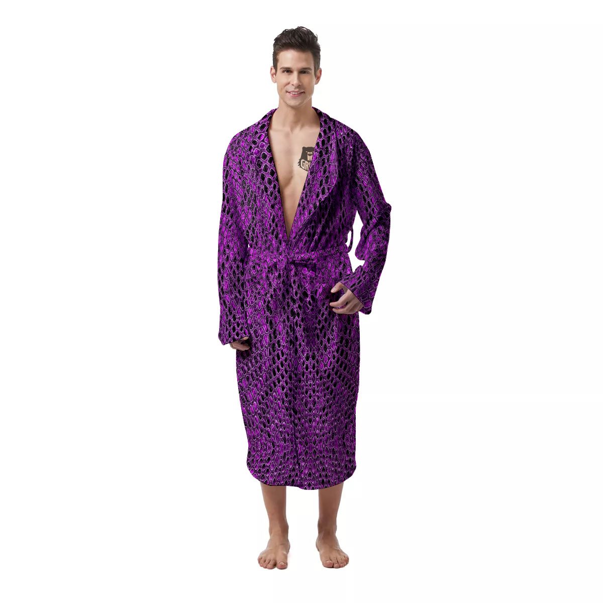 Snakeskin Purple Print Pattern Men's Robe-grizzshop