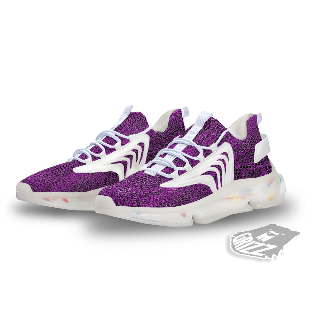 Snakeskin Purple Print Pattern White Gym Shoes-grizzshop