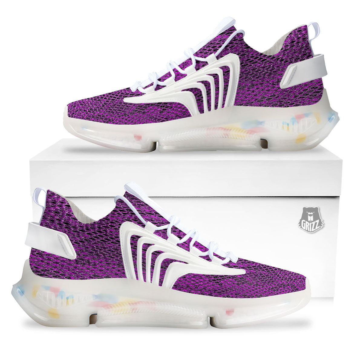Snakeskin Purple Print Pattern White Gym Shoes-grizzshop