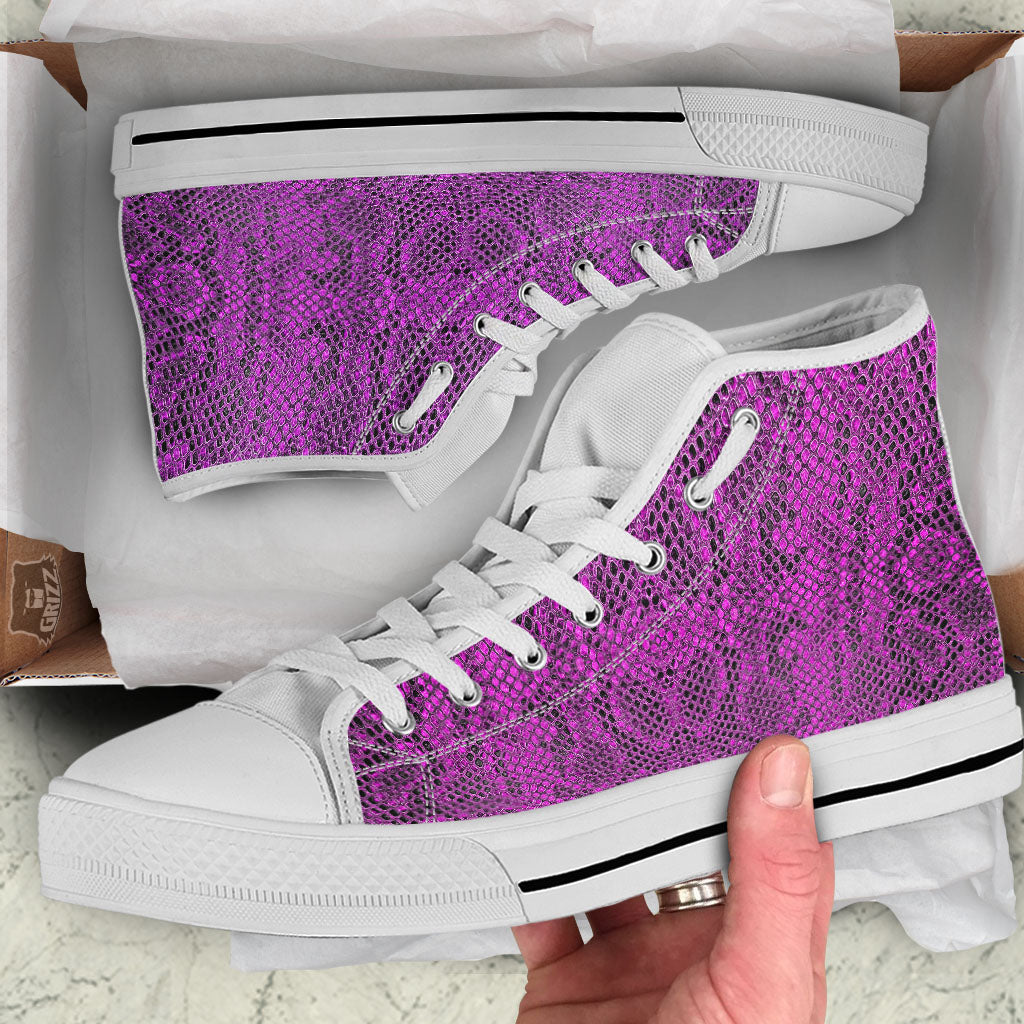 Snakeskin Purple Print Pattern White High Top Shoes-grizzshop