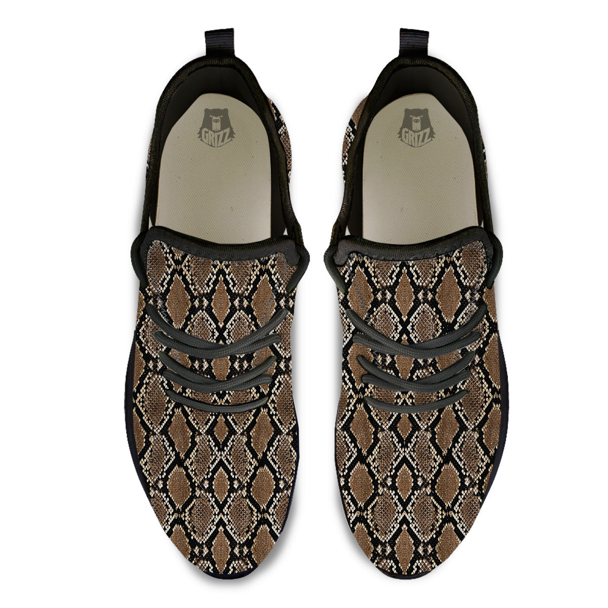 Snakeskin Python Brown Print Black Athletic Shoes-grizzshop
