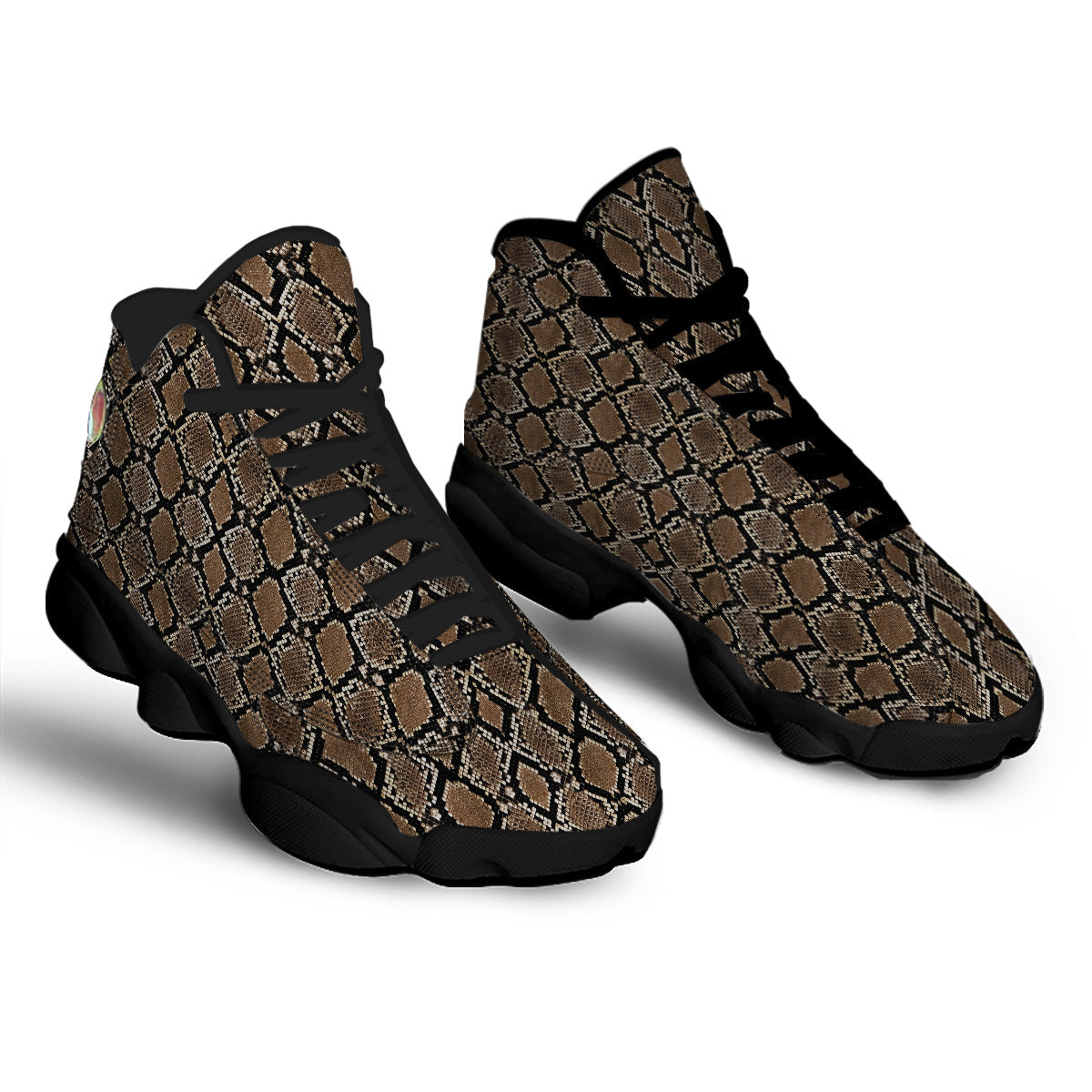 Snakeskin Python Brown Print Black Basketball Shoes-grizzshop