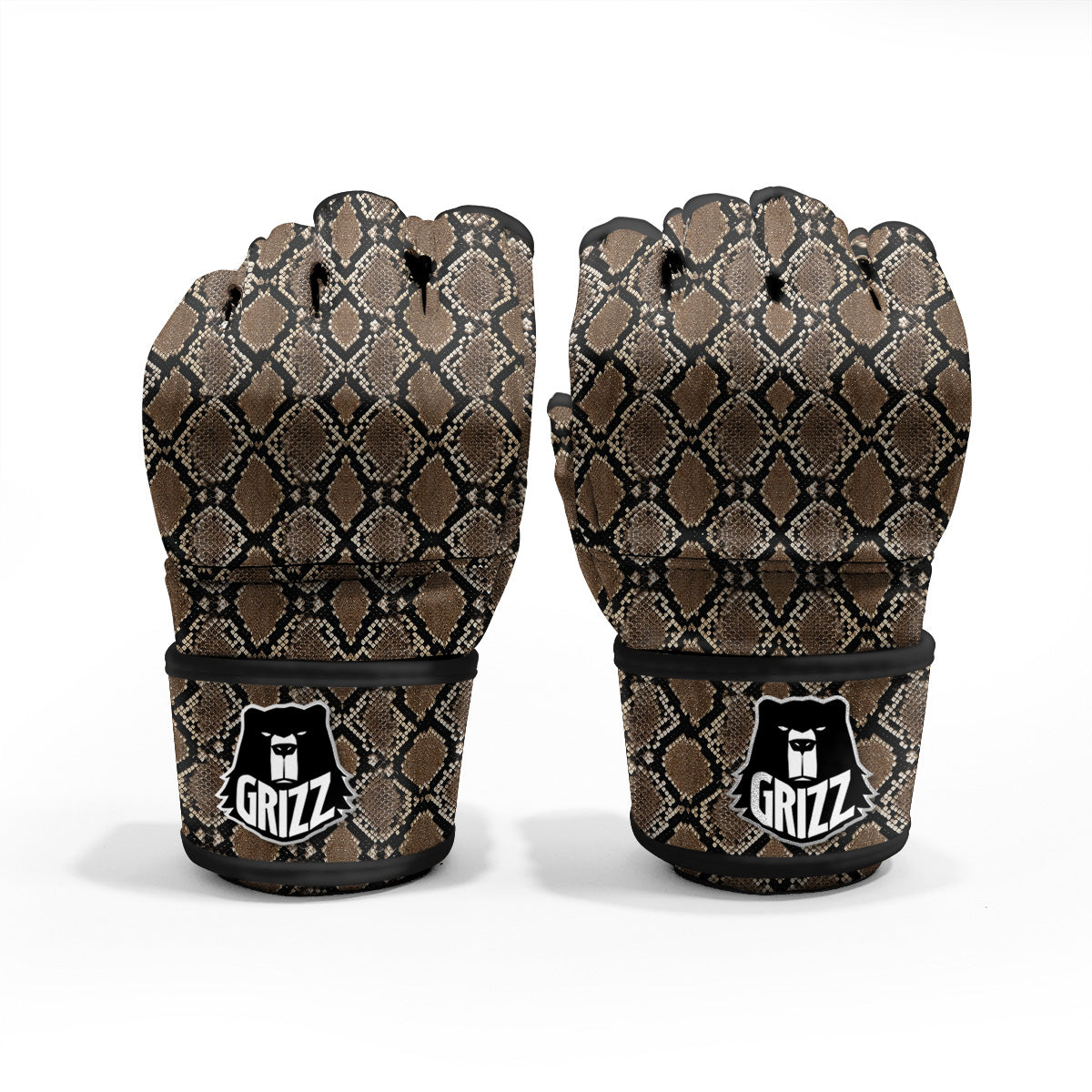 Snakeskin Python Brown Print MMA Gloves-grizzshop