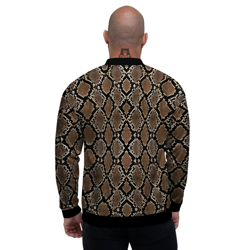 Snakeskin Python Brown Print Men's Bomber Jacket-grizzshop