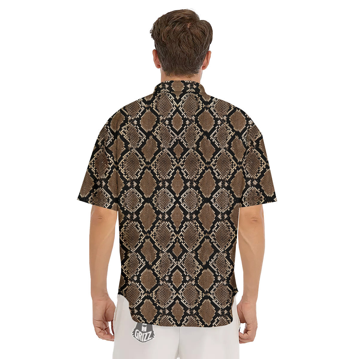 Snakeskin Python Brown Print Men's Short Sleeve Shirts-grizzshop